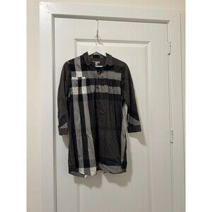 Burberry Brit Women’s Nova Check 3/4 Tunic Cotton Button Up Shirt, size S